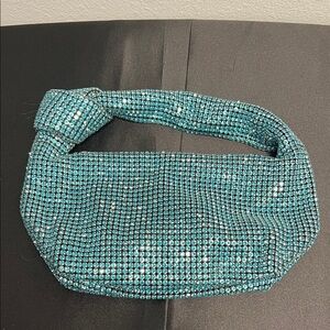 Madison West | Turquoise Rhinestone Embellished Hobo Bag